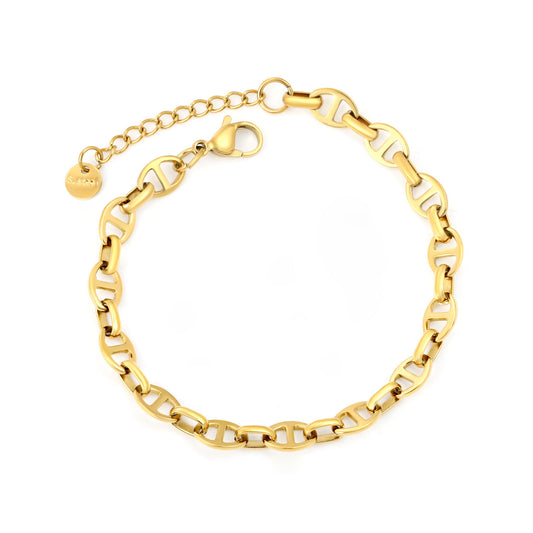 Wholesale Waterproof PVD Gold Sculpted D-Link Pig-Nose Chunky Bracelet