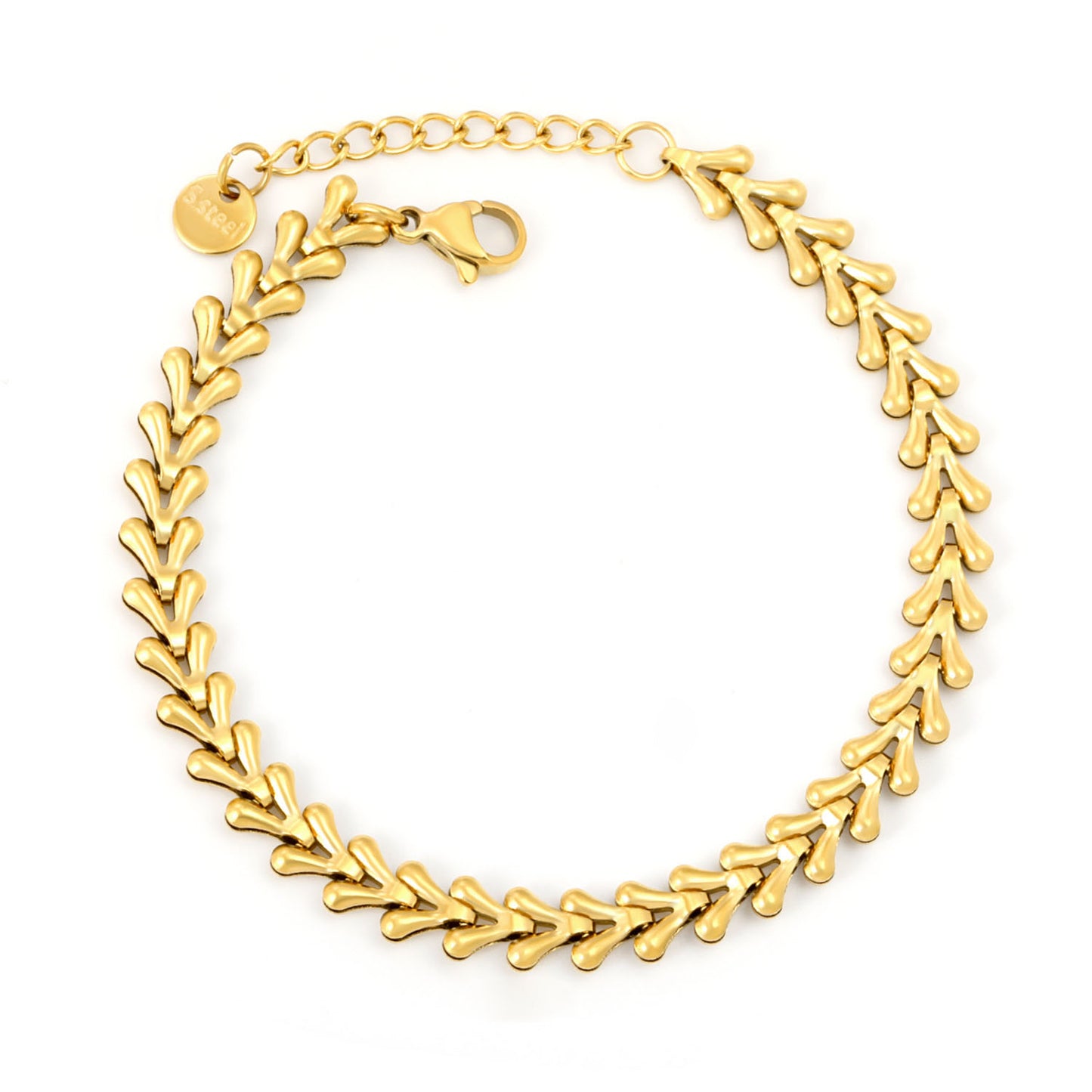Bulk PVD Gold Fishbone Relief-Textured Heavy Duty Bracelet