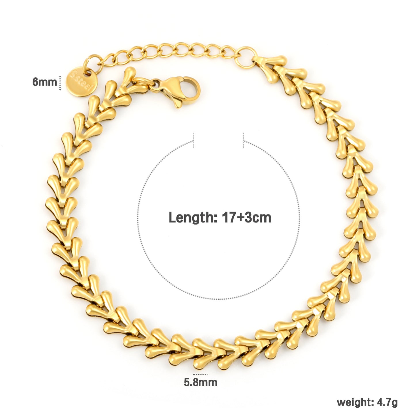 Bulk PVD Gold Fishbone Relief-Textured Heavy Duty Bracelet