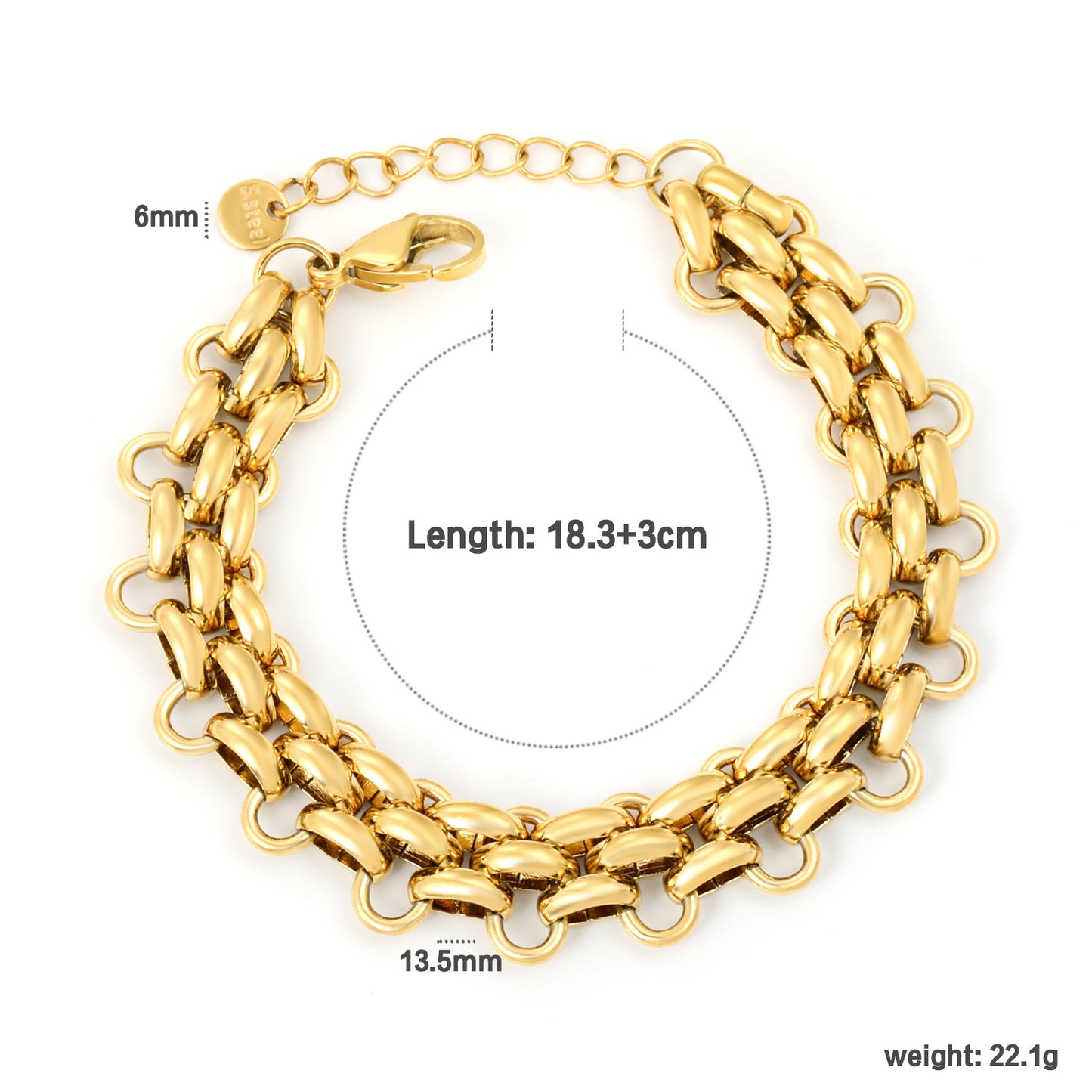Wholesale Waterproof PVD Gold Double Weave Chunky Statement Bracelet