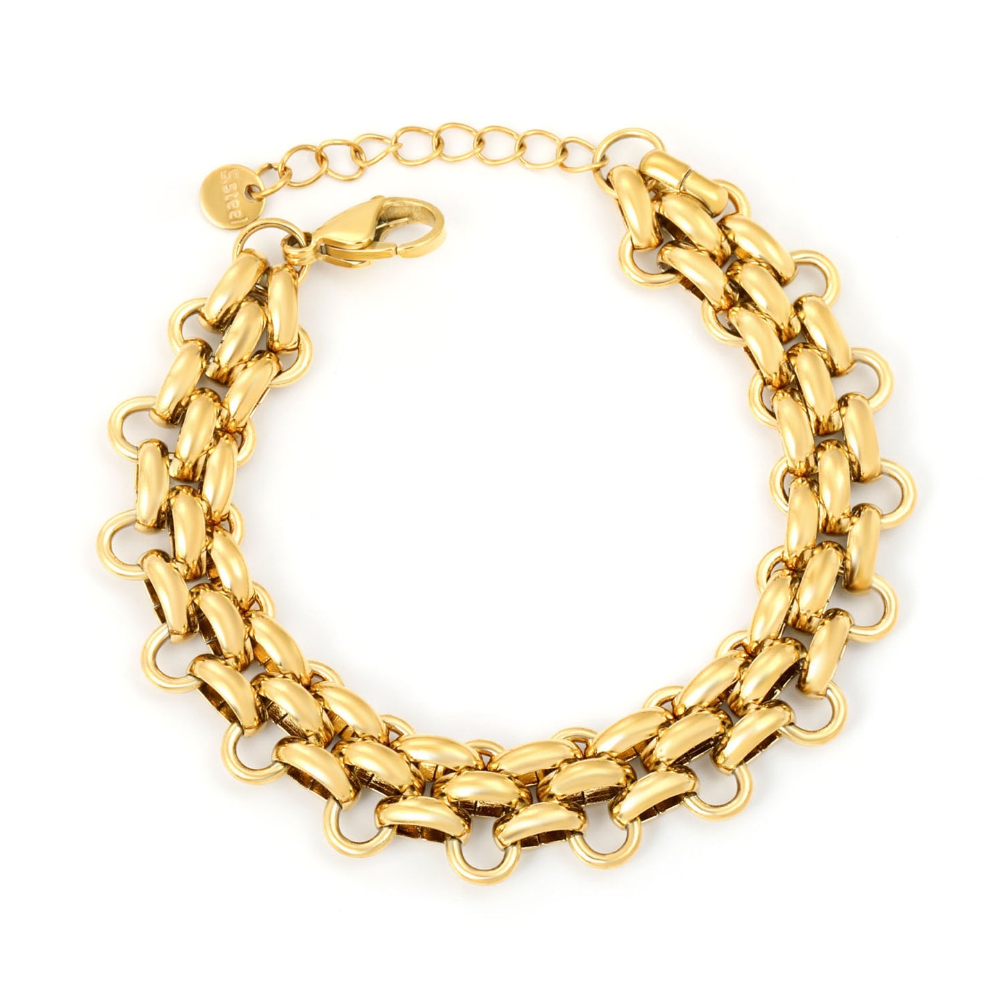 Wholesale Waterproof PVD Gold Double Weave Chunky Statement Bracelet