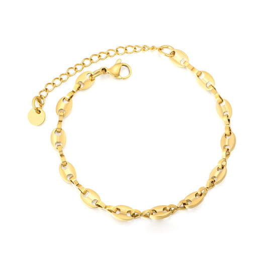 Wholesale Waterproof PVD Gold Minimalist Oval Loop Chain Bracelet