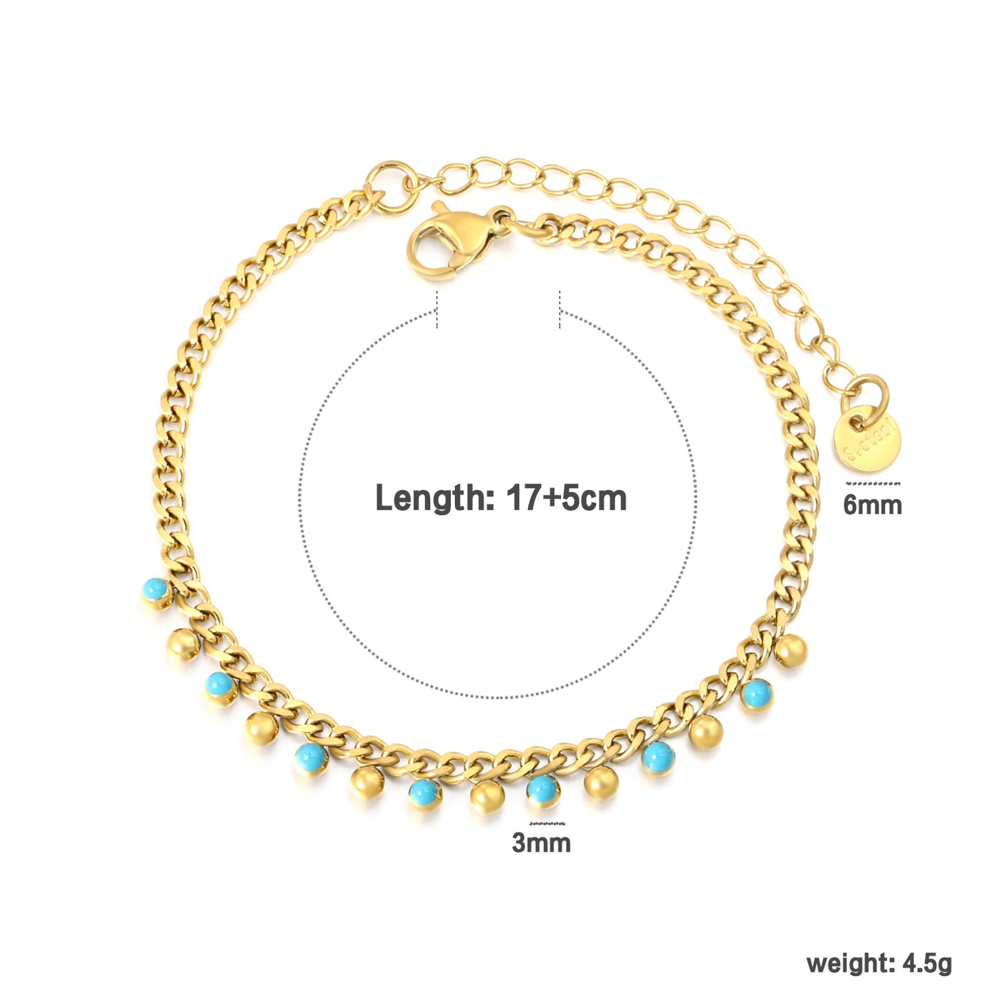 Bulk PVD Gold Blue Enamel Bead Tassel Dainty Bracelet