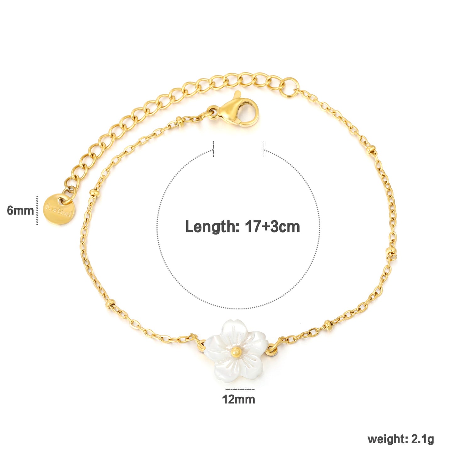 Bulk PVD Gold White Mother of Pearl (MOP) Flower Bracelet