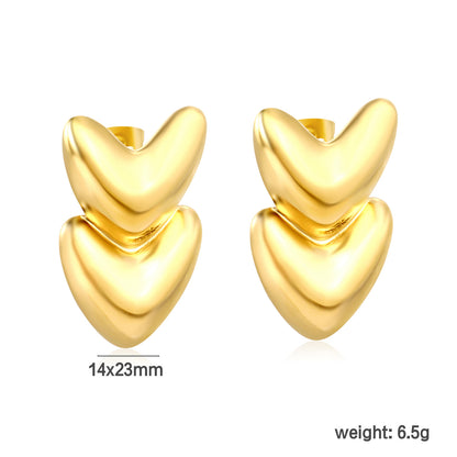 Wholesale Waterproof PVD Gold Double Layer Heart Stud Earrings