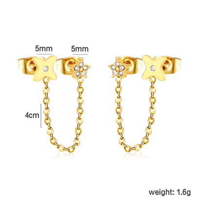 Bulk PVD Gold Pave CZ Star Long Chain Dangle Earrings Waterproof