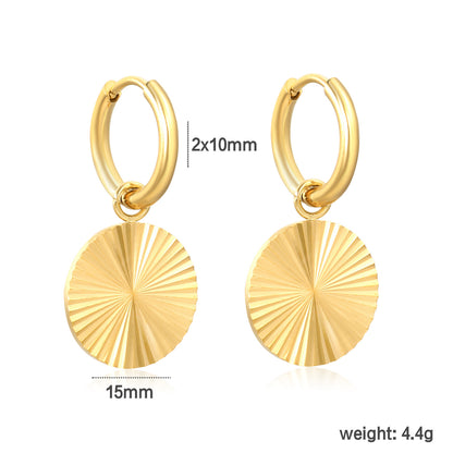 Bulk PVD Gold Sunburst Radial Texture Disk Hoop Earrings