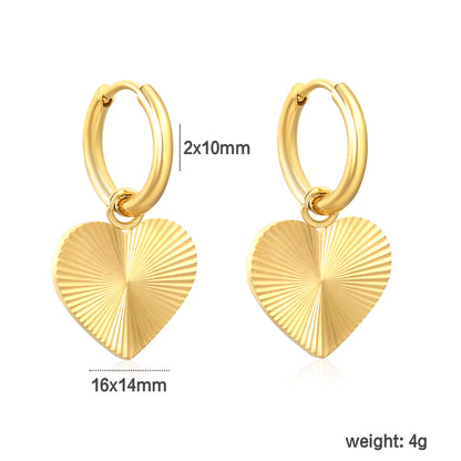 Bulk PVD Gold Sunburst Heart Radial Texture Charm Hoop Earrings