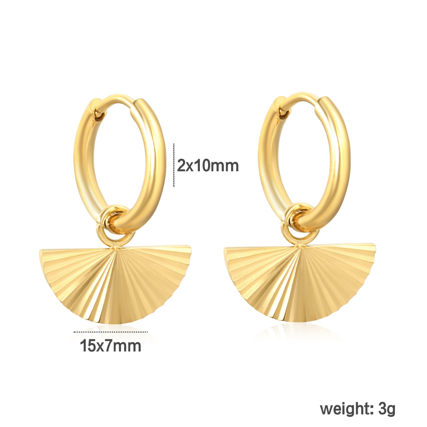 Wholesale Waterproof PVD Gold Retro Fan Radial Texture Earrings