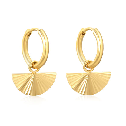 Wholesale Waterproof PVD Gold Retro Fan Radial Texture Earrings
