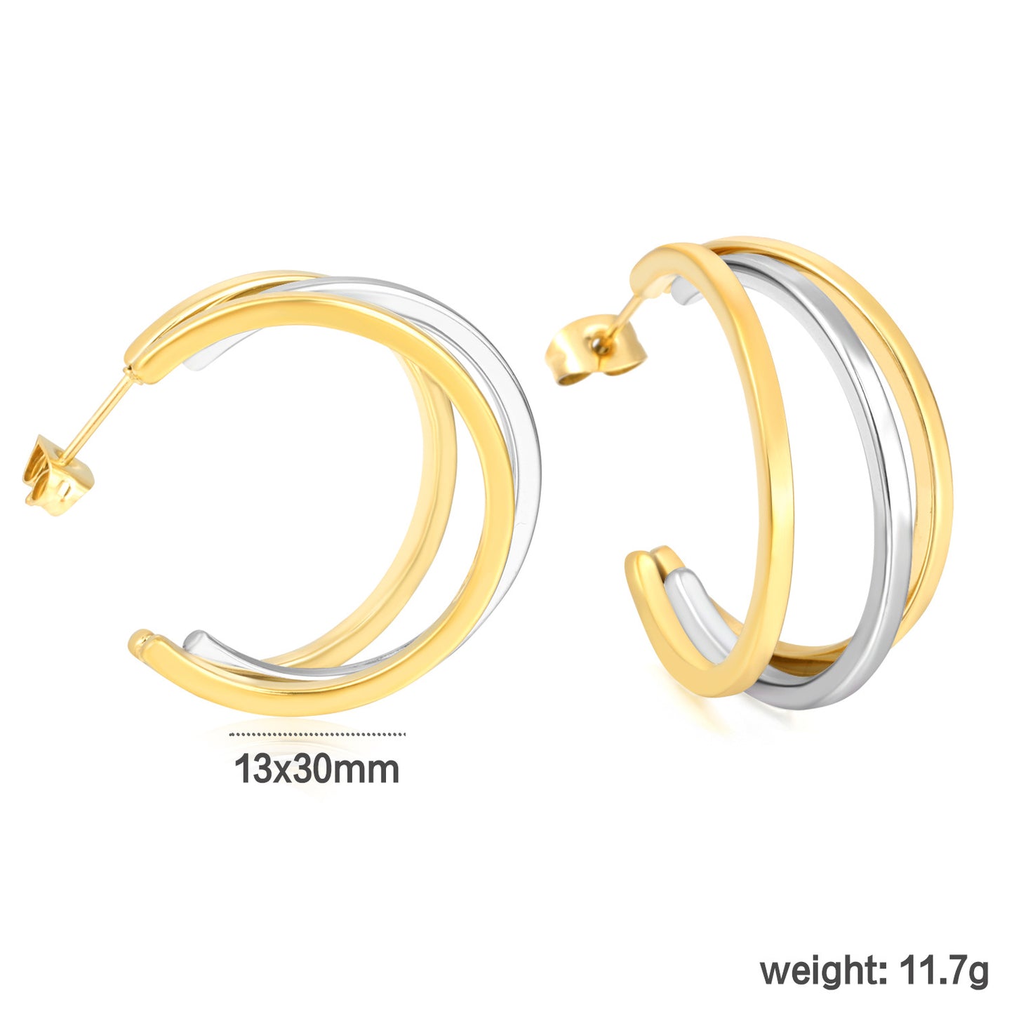 Bulk Waterproof PVD Gold & Rhodium Two-Tone Circle Earrings