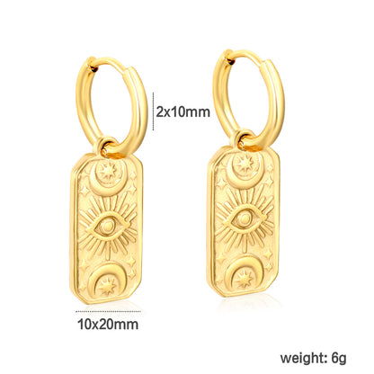 Wholesale Waterproof PVD Gold Evil Eye Tag Charm Earrings