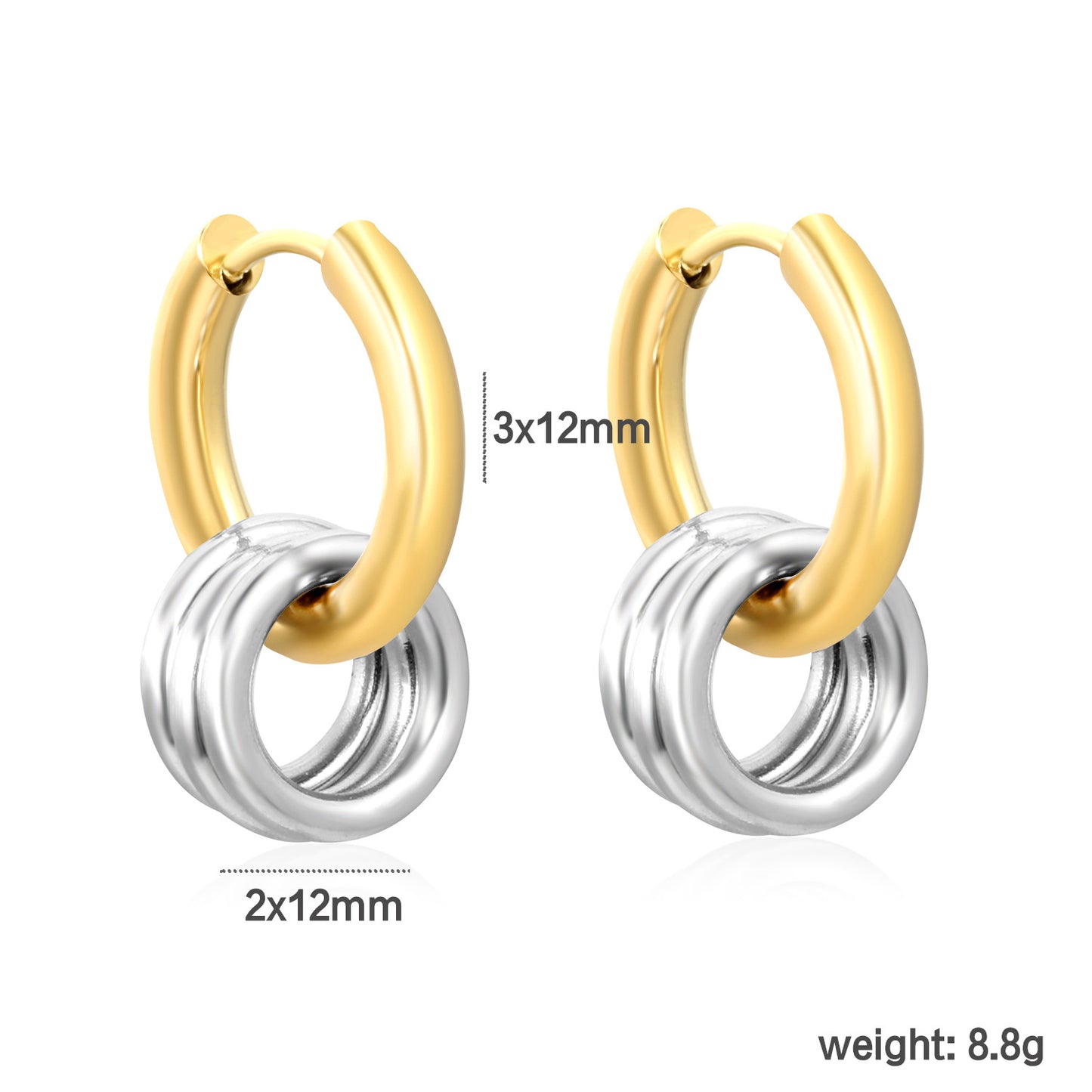 Wholesale Waterproof PVD Gold & Silver Double Circle Earrings