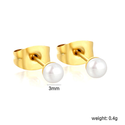 Wholesale Waterproof PVD Gold Square Link Pearl Drop Studs (3mm-9mm)