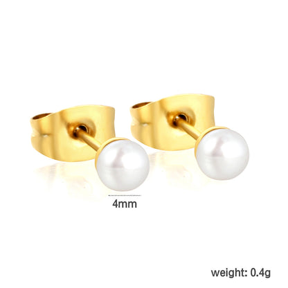 Wholesale Waterproof PVD Gold Square Link Pearl Drop Studs (3mm-9mm)