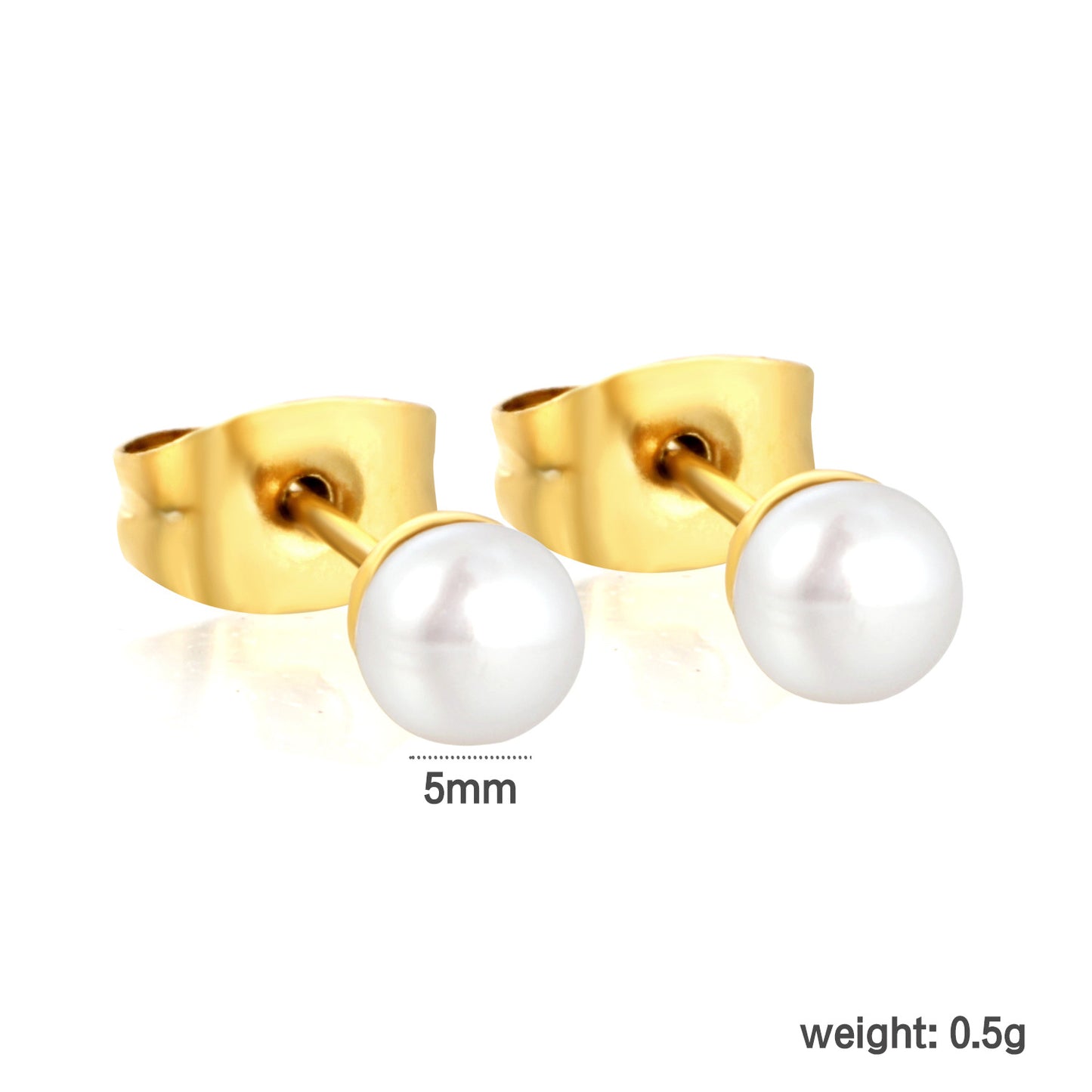Wholesale Waterproof PVD Gold Square Link Pearl Drop Studs (3mm-9mm)