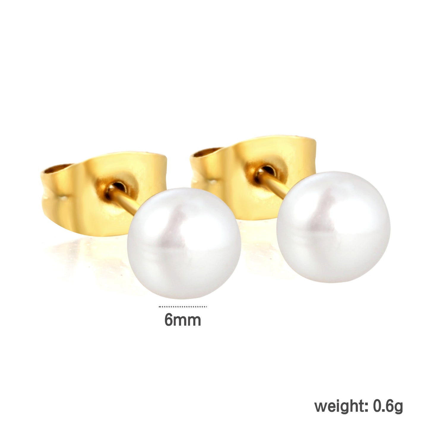 Wholesale Waterproof PVD Gold Square Link Pearl Drop Studs (3mm-9mm)
