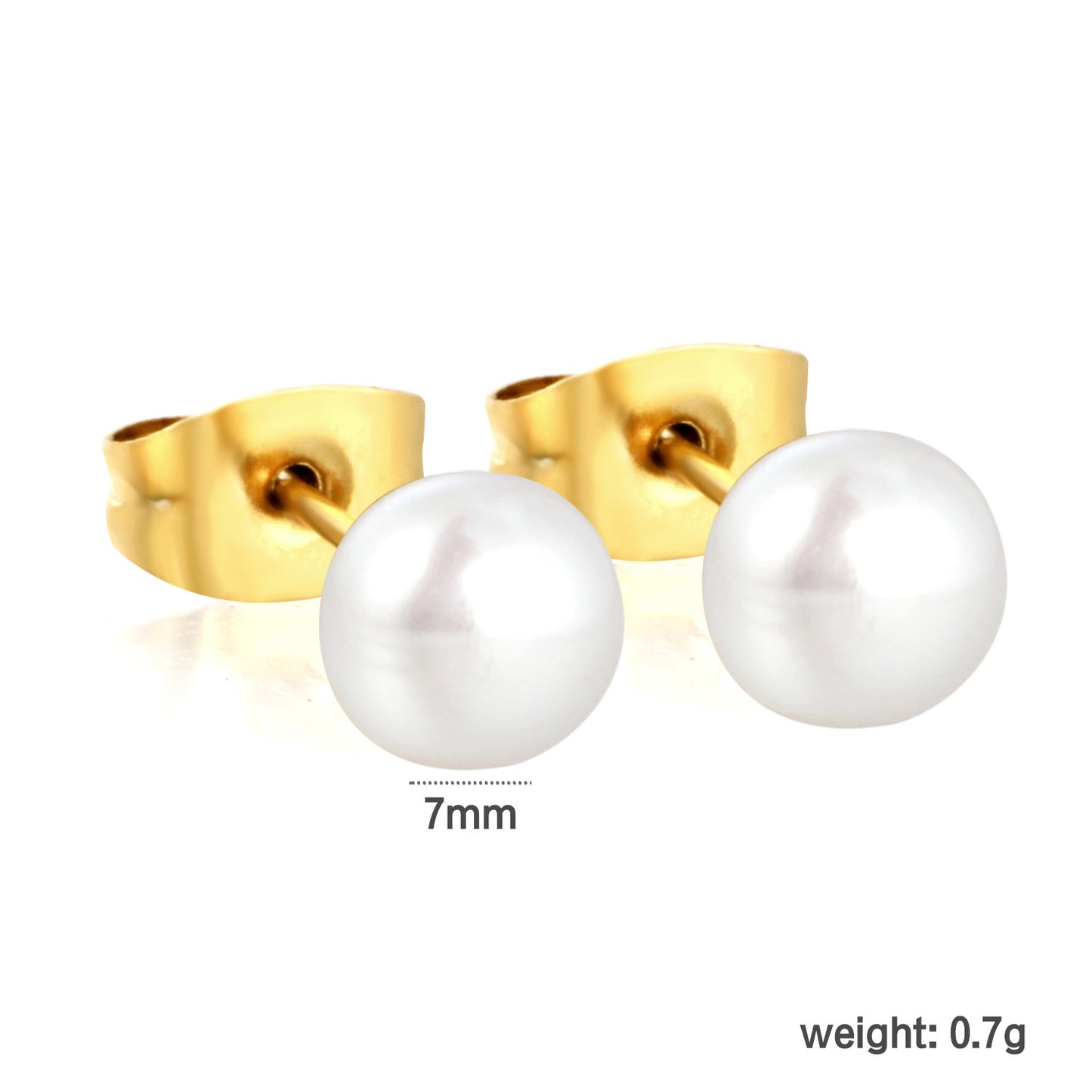 Wholesale Waterproof PVD Gold Square Link Pearl Drop Studs (3mm-9mm)