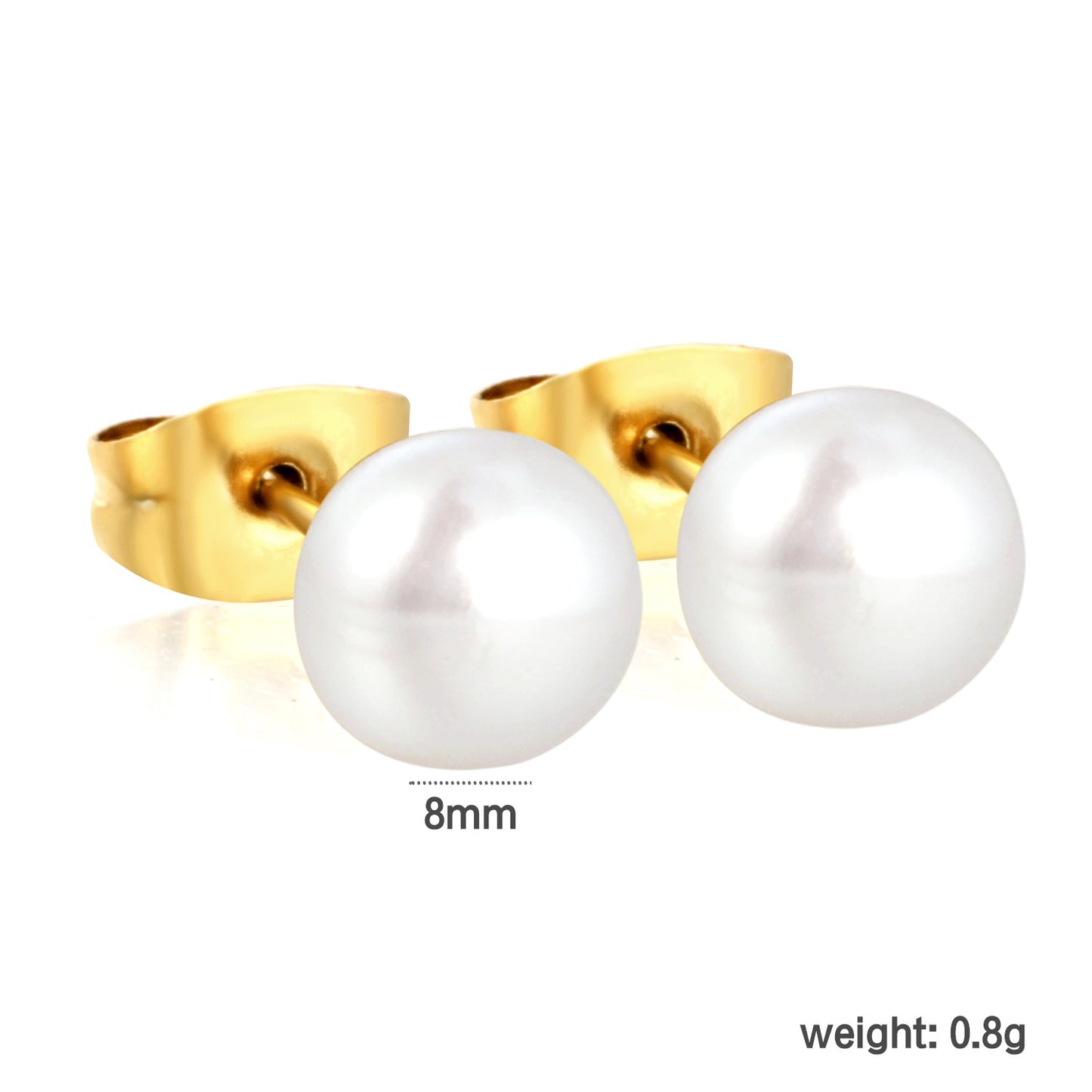 Wholesale Waterproof PVD Gold Square Link Pearl Drop Studs (3mm-9mm)