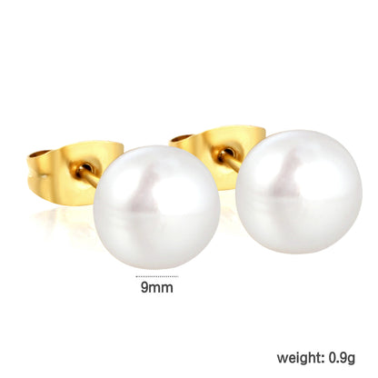 Wholesale Waterproof PVD Gold Square Link Pearl Drop Studs (3mm-9mm)