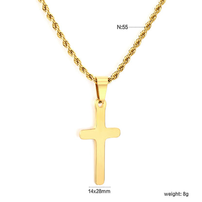 Bulk PVD Gold Polished Cross Pendant Rope Chain Necklace