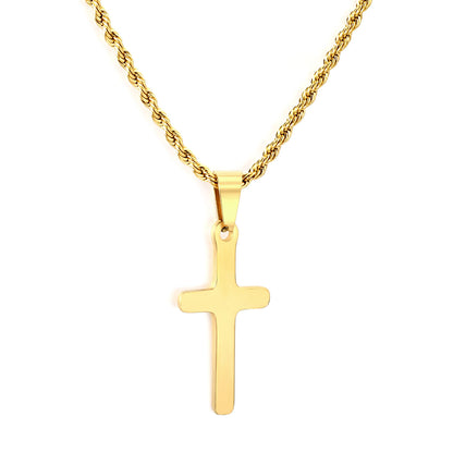 Bulk PVD Gold Polished Cross Pendant Rope Chain Necklace