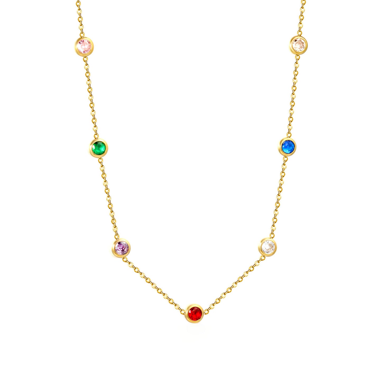 Wholesale Waterproof PVD Gold Multi-Color CZ V-Shape Slim Necklace