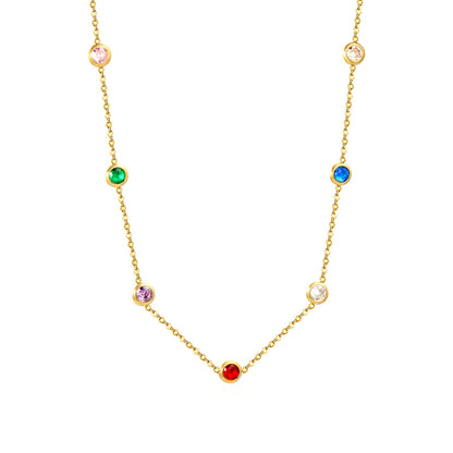 Wholesale Waterproof PVD Gold Multi-Color CZ V-Shape Slim Necklace