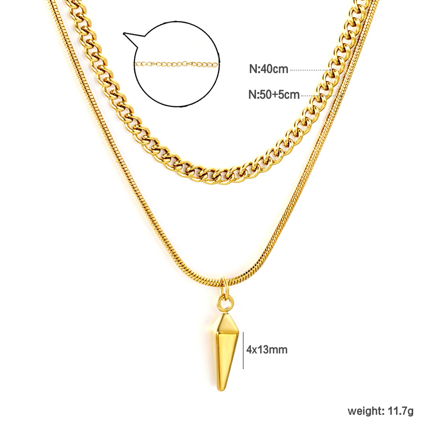 Wholesale Waterproof PVD Gold Layered Spike Cone Statement Necklace