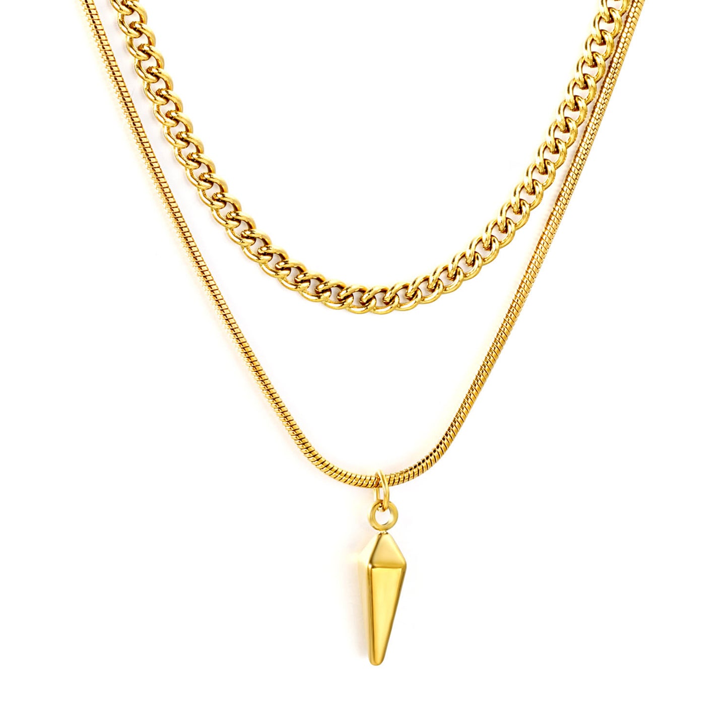 Wholesale Waterproof PVD Gold Layered Spike Cone Statement Necklace