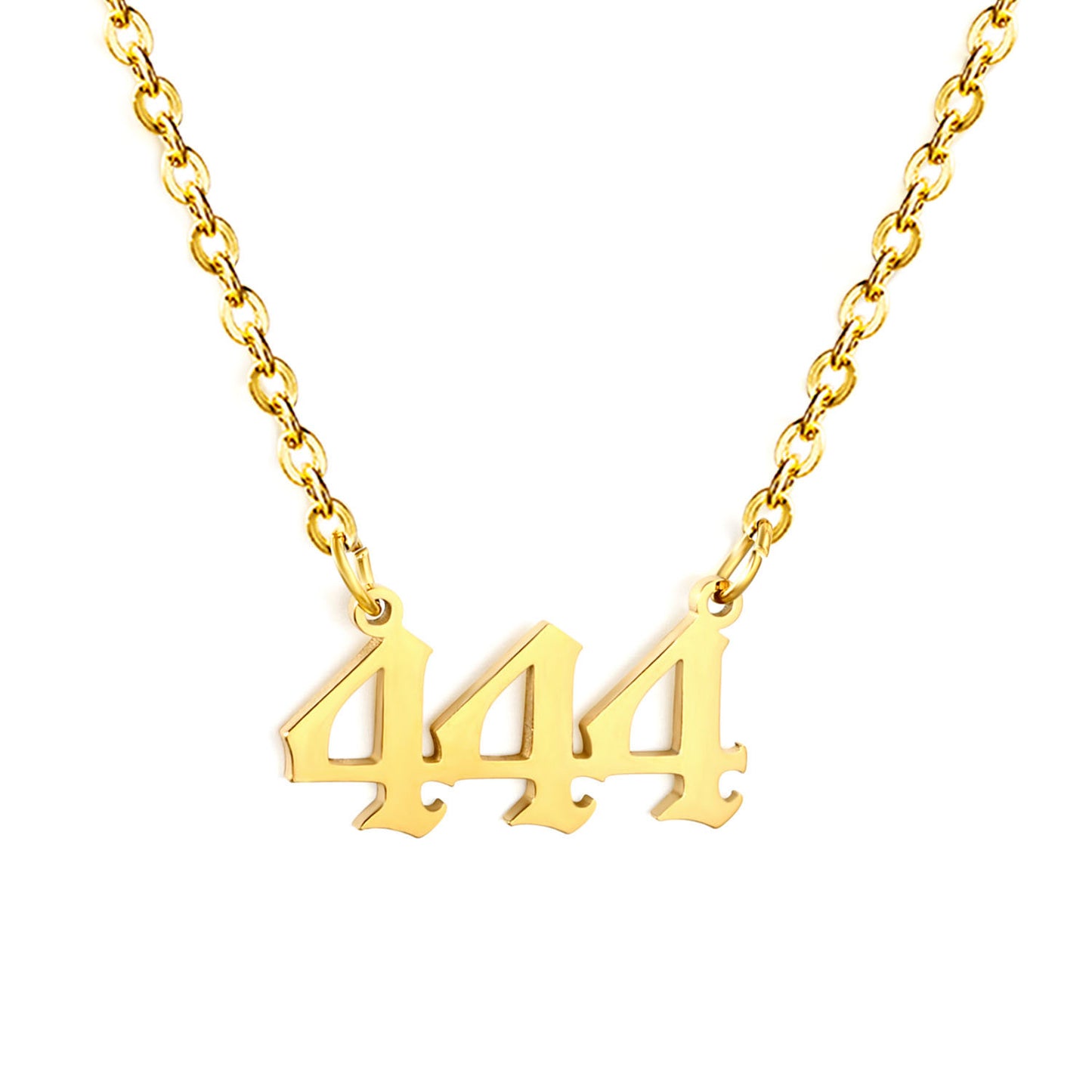 Bulk PVD Gold Angel Number 444 Pendant Bead Chain Necklace