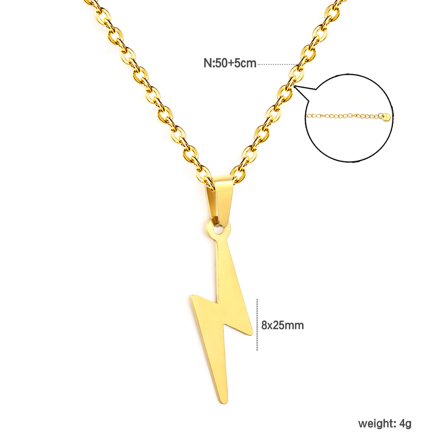 Bulk PVD Gold Polished Lightning Bolt Bead Chain Necklace