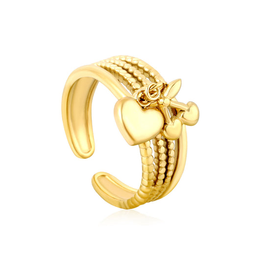 Wholesale Waterproof PVD Gold Bold Statement Heart Charm Ring