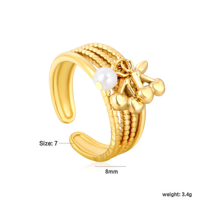 Bulk PVD Gold Bold Statement Pearl & Cherry Dangle Open Ring