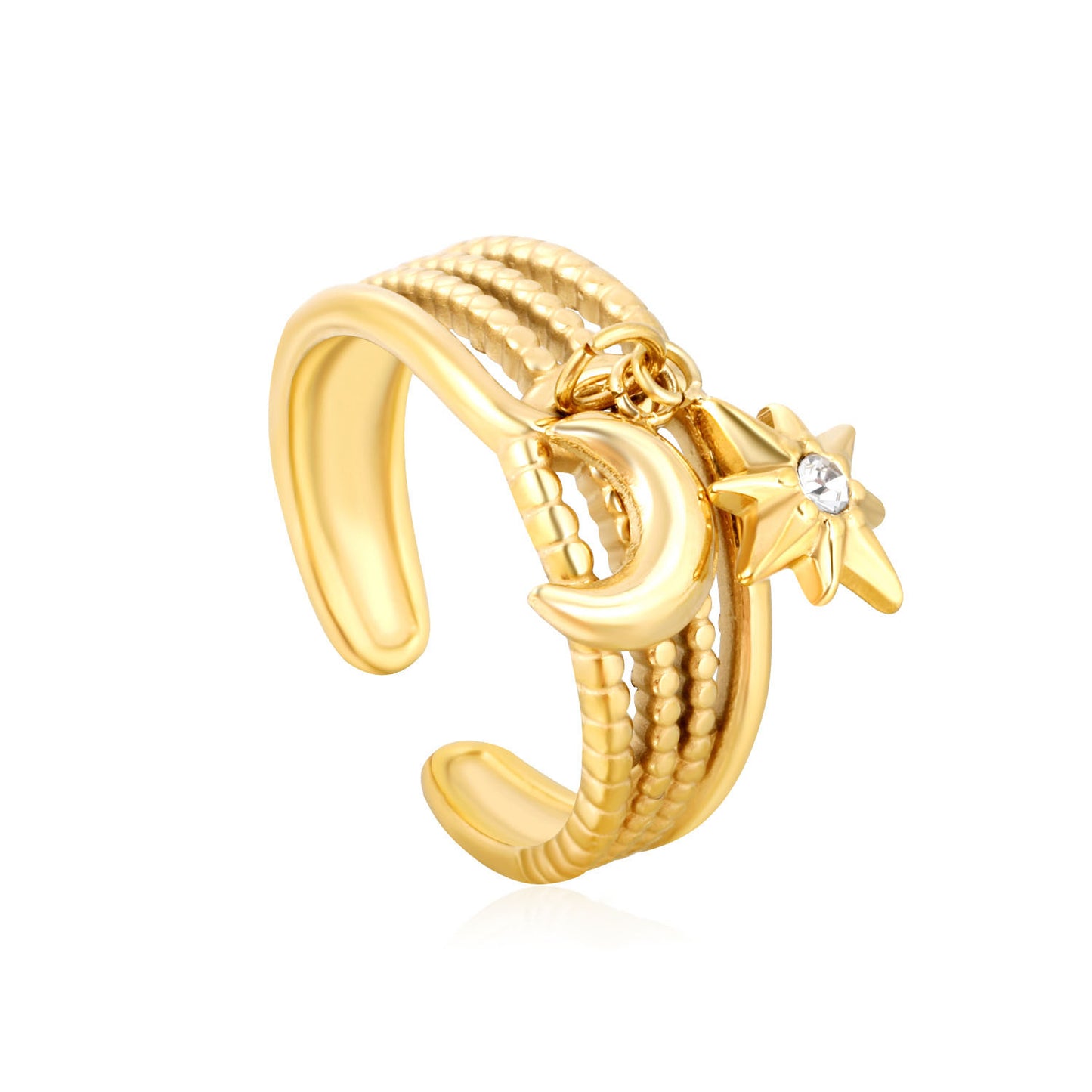 Bulk PVD Gold Bold Celestial Moon & Star CZ Statement Ring