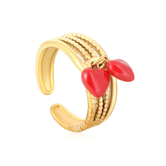 Wholesale Waterproof PVD Gold Bold Red Heart Statement Ring