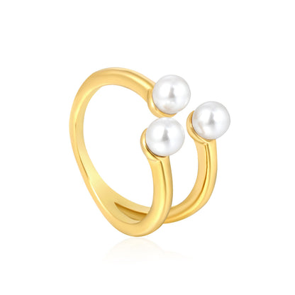 Bulk PVD Gold Double Strand Dual Shell Pearl Open Ring