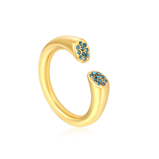 Wholesale Waterproof PVD Gold Blue CZ Cluster Open Ring