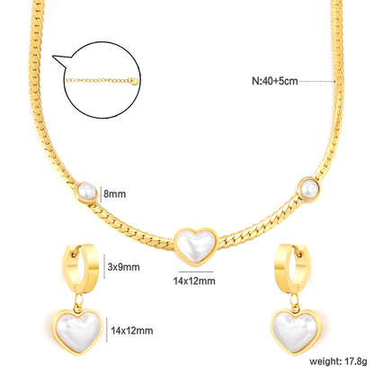 Wholesale Waterproof PVD Gold Heart & Pearl Statement Jewelry Set