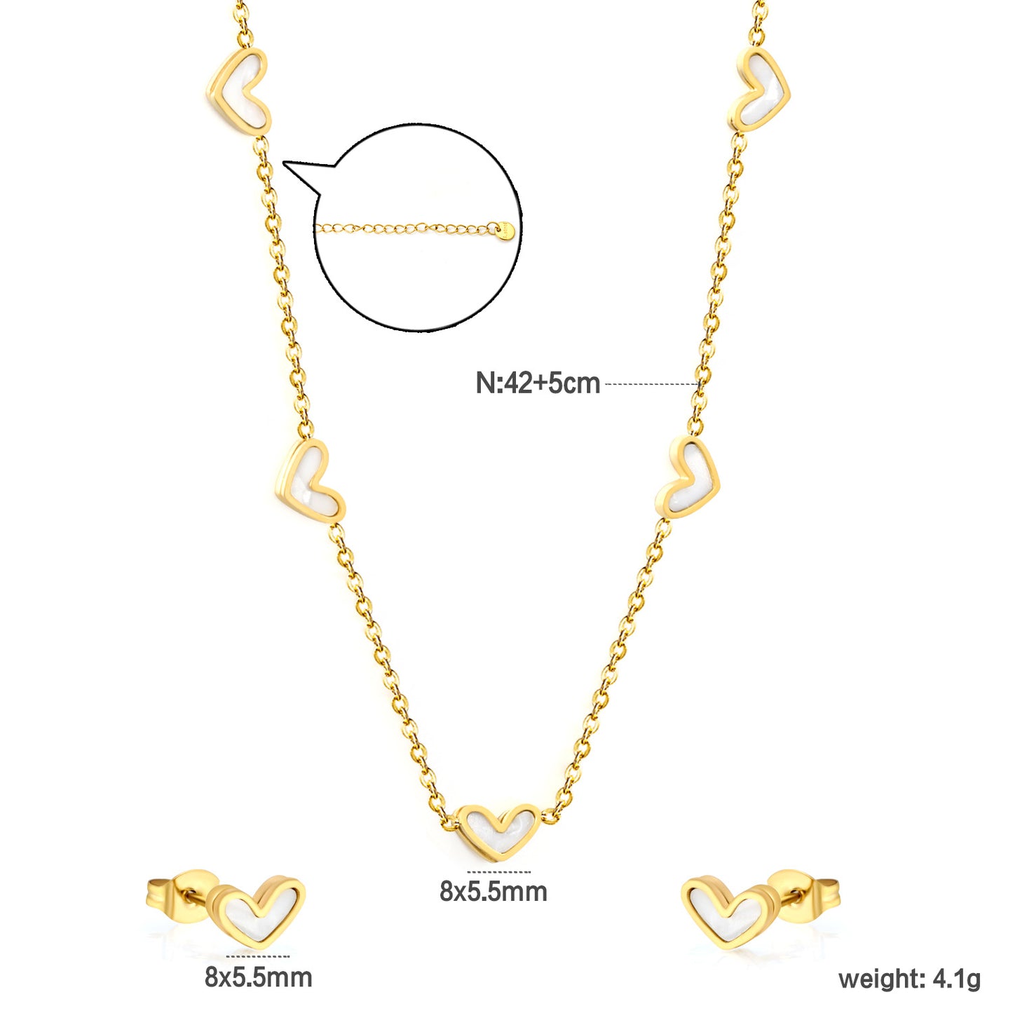 Wholesale Waterproof PVD Gold Sculpted Heart Motif Jewelry Set