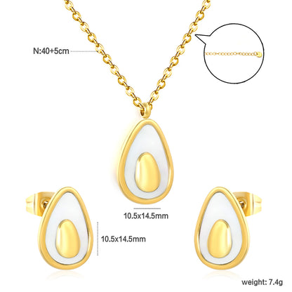 Bulk PVD Gold White Resin Teardrop Necklace & Earrings Set