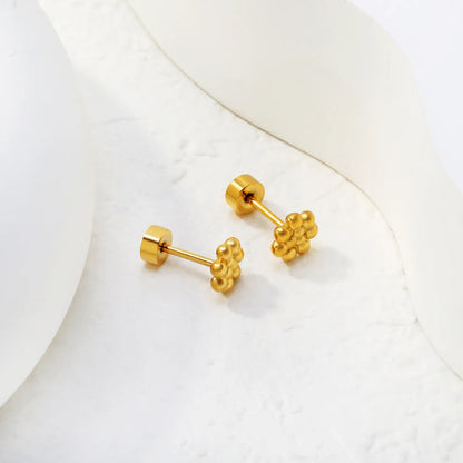 Set of 12 Stainless Steel Stud Earrings | Screw-Back Flower Bead Design