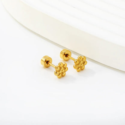 Set of 12 Stainless Steel Stud Earrings | Screw-Back Flower Bead Design