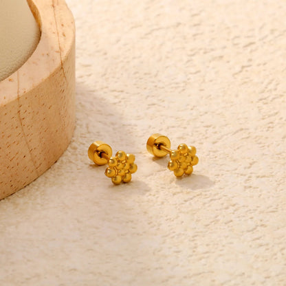Set of 12 Stainless Steel Stud Earrings | Screw-Back Flower Bead Design