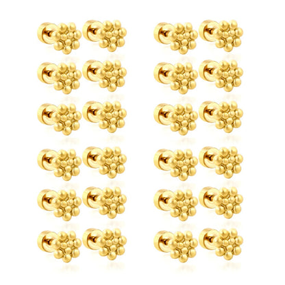 Set of 12 Stainless Steel Stud Earrings | Screw-Back Flower Bead Design