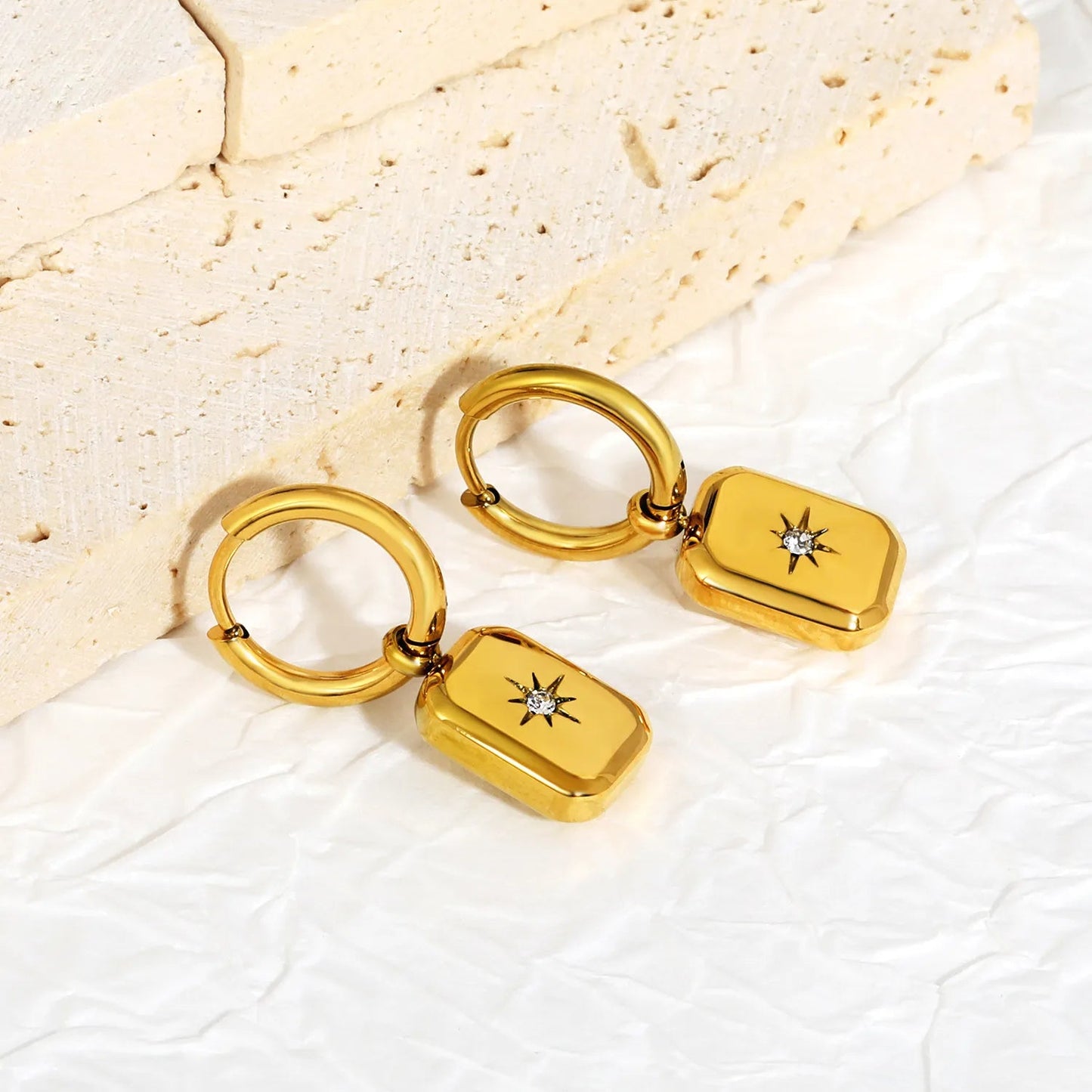 Square North Star Drop Earrings | Tarnish-Free Retro Aesthetic