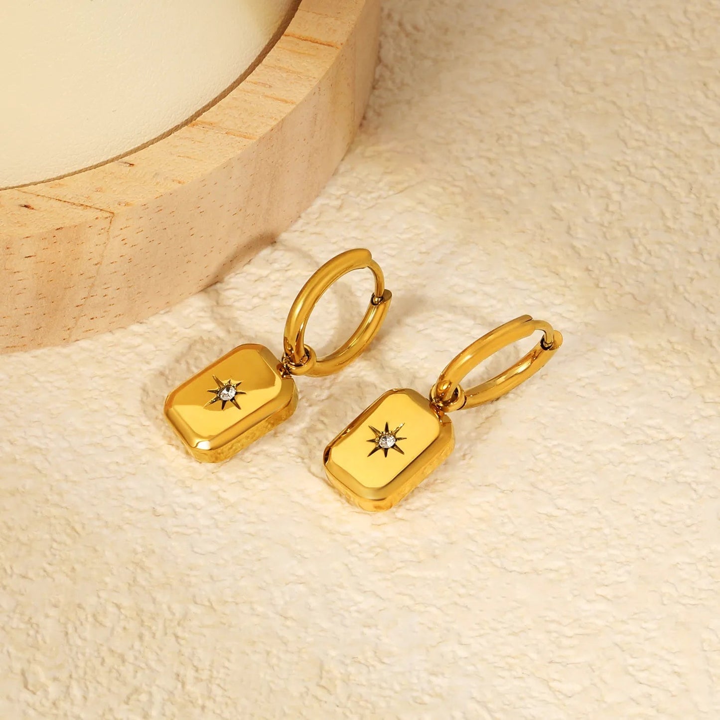 Square North Star Drop Earrings | Tarnish-Free Retro Aesthetic