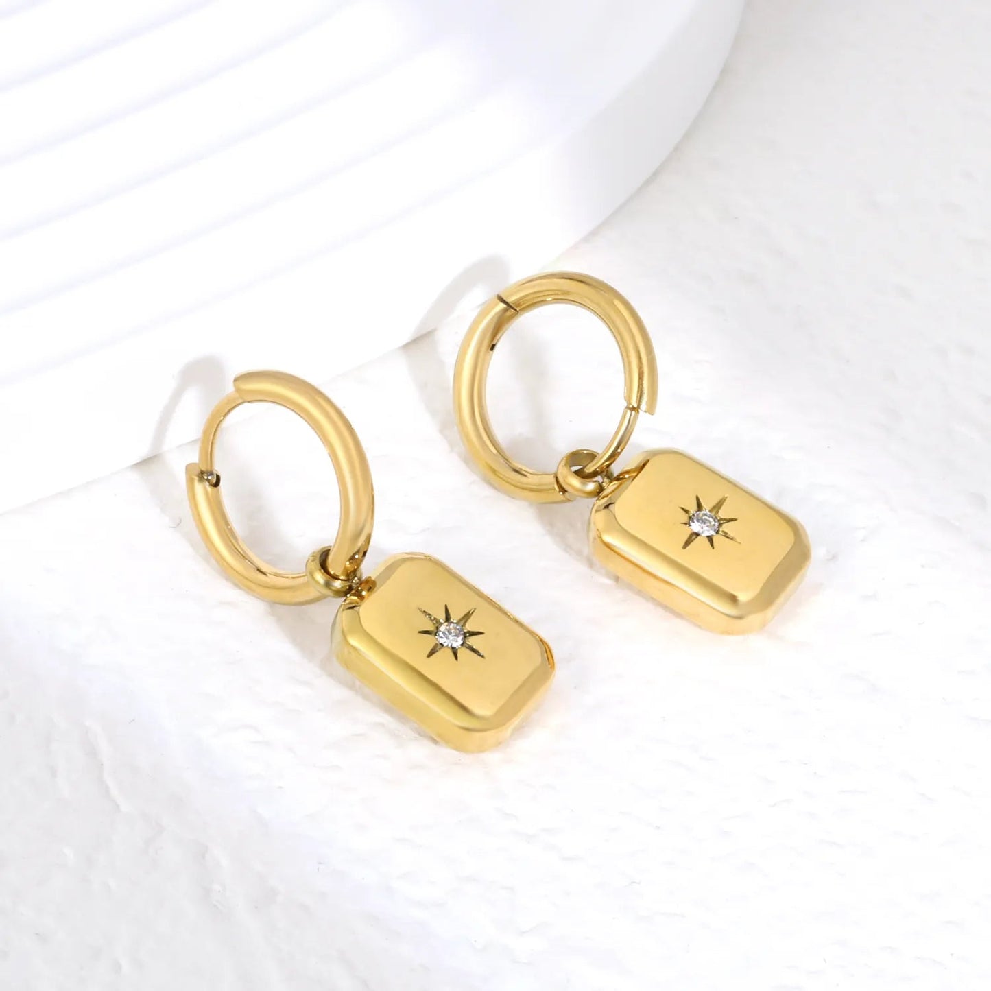 Square North Star Drop Earrings | Tarnish-Free Retro Aesthetic