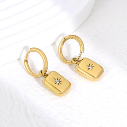 Square North Star Drop Earrings | Tarnish-Free Retro Aesthetic