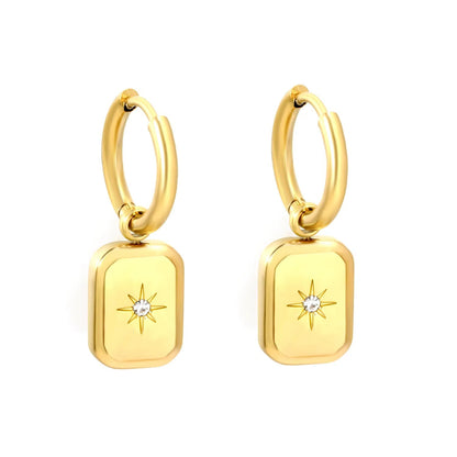 Square North Star Drop Earrings | Tarnish-Free Retro Aesthetic